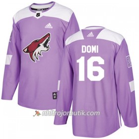 Män Ishockey Arizona Coyotes Tröja Max Domi 16 Adidas 2017-2018 Lila Fights Cancer Practice Authentic
